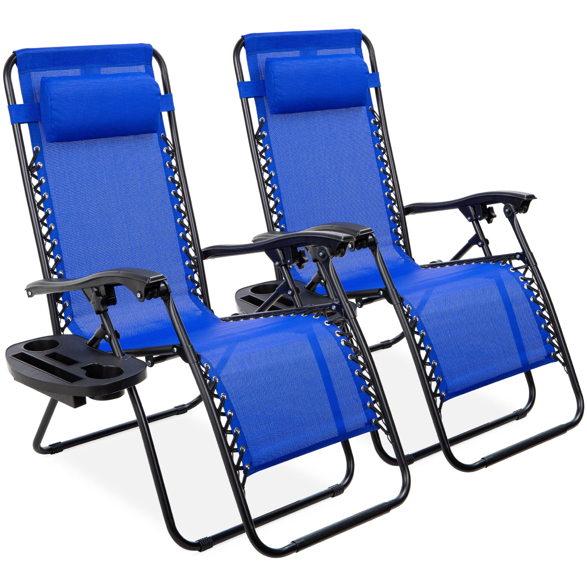 Zero Gravity Folding Lounge Chairs 2 Folding Table w/ Cup Holder Deluxe Set