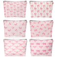 thumbnail image 1 of Bolsa de maquillaje Kacctyen Coquette Bow de lino rosa, paquete de 6 unidades, 25 x 18 cm, 1 of 6