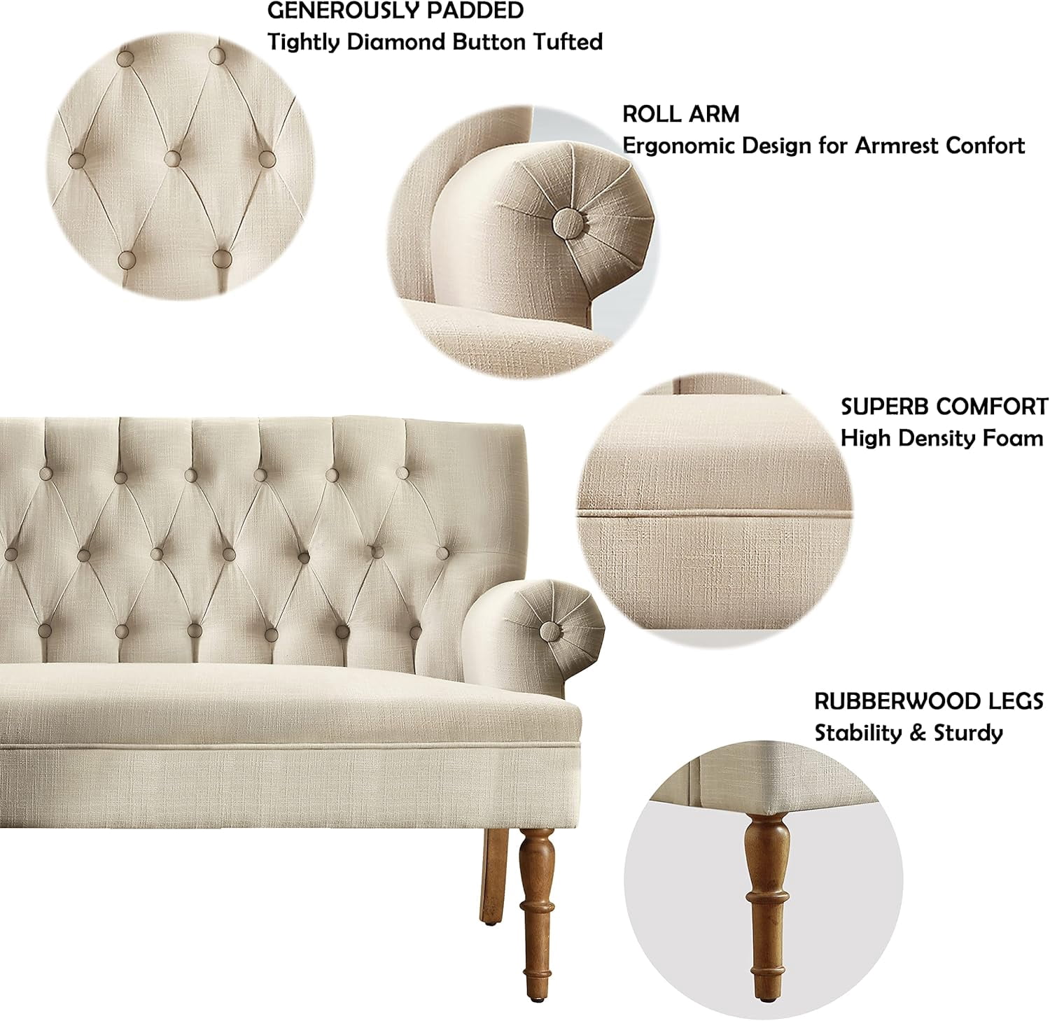 SENCHO GINSYTALIOR 59" W Loveseat Sofa, Mid Century Modern Decor Love Seat Couches for Living Room, Button Tufted Upholstered Small Couch for Bedroom