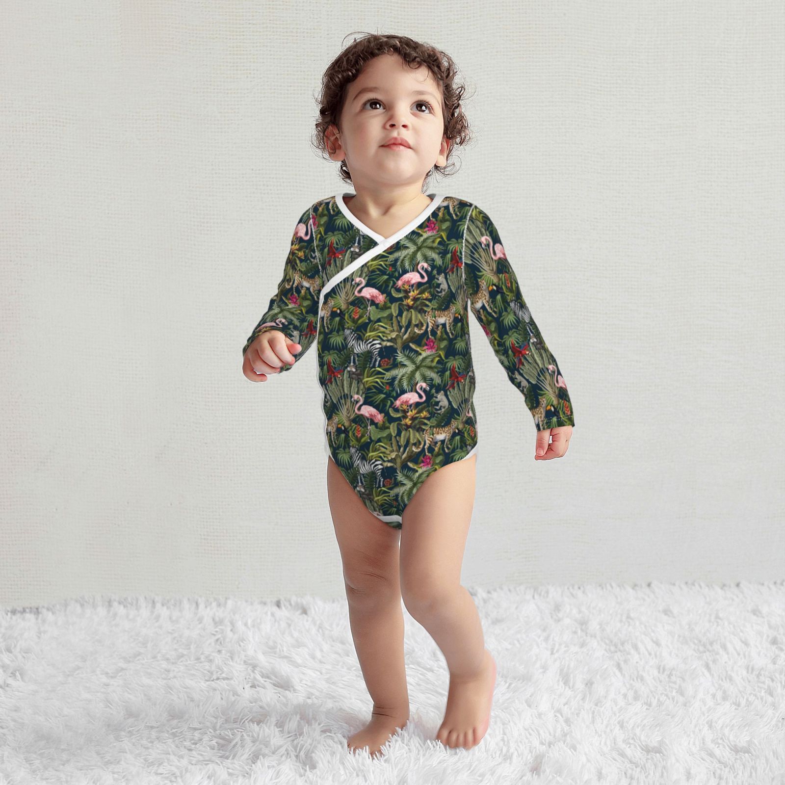 Xecao Flamingos And Palm Leaves Print Baby unisex-baby Cotton Long-sleeve Bodysuits-12 Months