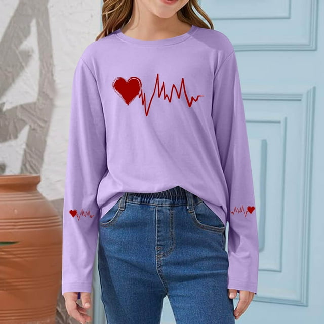 Blusas y camisas de manga larga con cuello redondo CUHK Top estampado de cuello redondo para primavera y verano Jersey informal Camisa básica de manga larga para niños y niñas Blusa de poliéster para