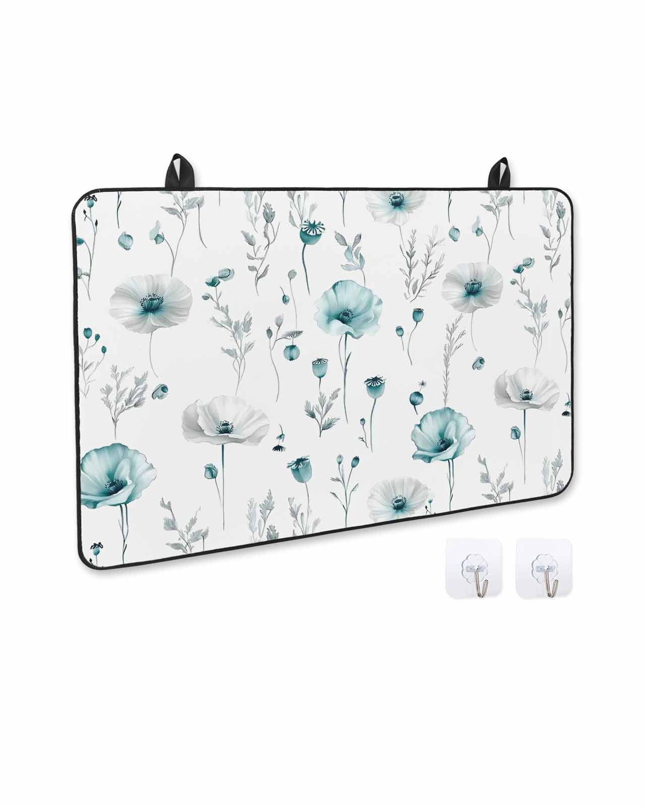 nqOlkjepod Large Induction Cooktop Protector Mat 36"x21", Turquoise Flowers Stove Top Covers for Electric Stove, Farmhouse Spring Botanical Floral Stove Burner Cover Mats, Glass Top Stove Cover