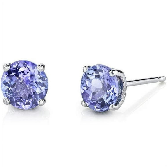 PJ Jewelry Tanzanite Round Stud Earrings, 2 ct. t.w., White Gold-Plated