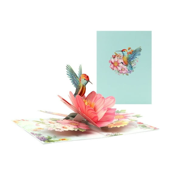 3D Popup Hummingbird Flower Postcard Foldable Blessing Card Handmade Greeting Card with Envelope Anniversary Gifts