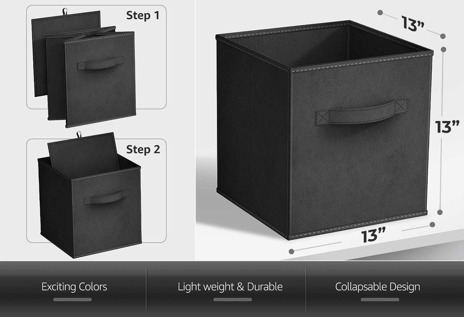 Sorbus 13" Foldable Fabric Storage Cube Bin, Black (2 pack)