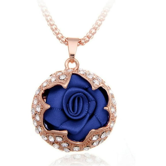 32 inch Rhinestone Round Flower Pendant Necklace for Women 14k Rose Gold Plated Long Crystal Circle Rose Floral Charm Chain Elegant Wedding Birthday Holiday Jewelry for Her