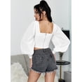 thumbnail image 2 of EILLY BAZAR Crop Bustier Top for Women Bishop Long Sleeve Square Neck Female Top White XS, 2 of 5