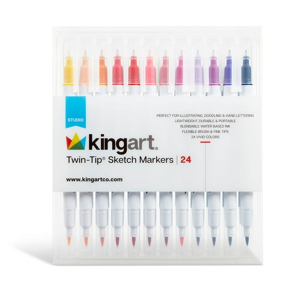 KINGART 24-Color Twin Tip Sketch Markers Set – Dual Tip Art Markers for Drawing & Adult Coloring
