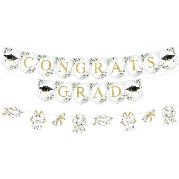 Greenery Congrats Grad Banner with Garland - Sage Green Graduation Decorations 2026, Pre-Strung Graduation Themed Supplies for Class of 2026 Grad Party