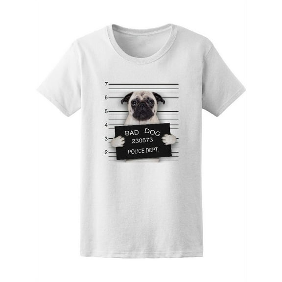 Funny Cute Pug Mugshot Tee Women's -Image by Shutterstock