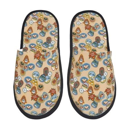 

Pofeuu Camp Badge Print EVA Fuzzy House super light Slippers Slippers Scuff Outdoor Indoor Warm Cozy Plush Bedroom Shoes Soft Flat Comfy Anti-Slip-Large