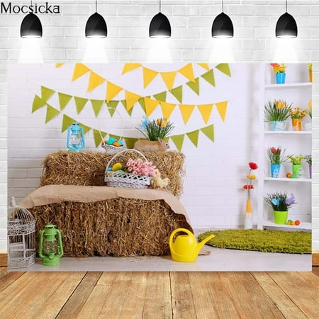 Image of Easter Photography Background Bunny Green Plants Chick Decoration Baby Shower Birthday Party Photo Backdrop Banner