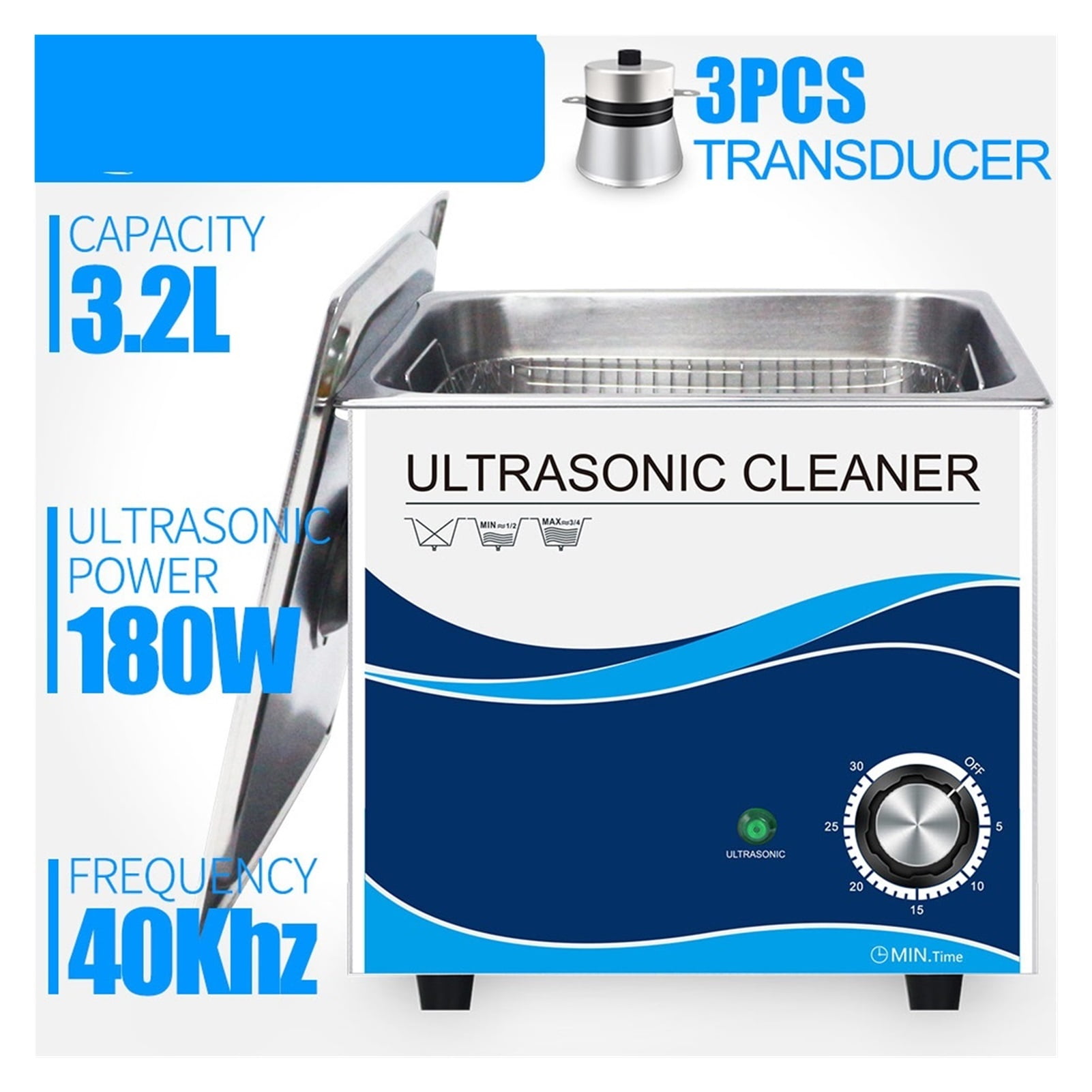 3.2L Ultrasonic Cleaner Bath 180W 40khz With Timer Cleaning Solution For Circuit Borad Metal Parts Tableware ,Strong Cleaning