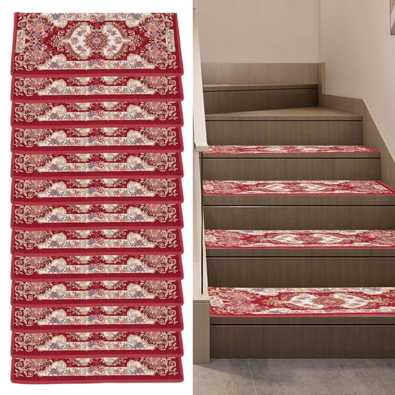 10*25*3 Rectangular Set of 13 Non-Slip Washable Stair Treads Carpet with Skid Resistant Silicone Red