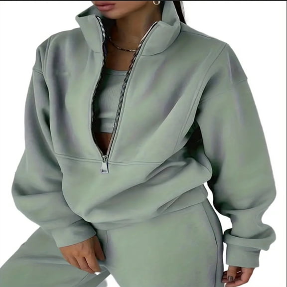 LYMAYTER Sweatsuit Sets for Women 2 Piece Fleece Outfit Half Zip Sweatshirt and Joggers Pants Suit XS-5XL