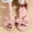 Pink, variant on Women Bow House Slippers,Striped Corduroy Open Toe Slide Slippers,Soft Non Slip Flat Indoor Warm Slippers