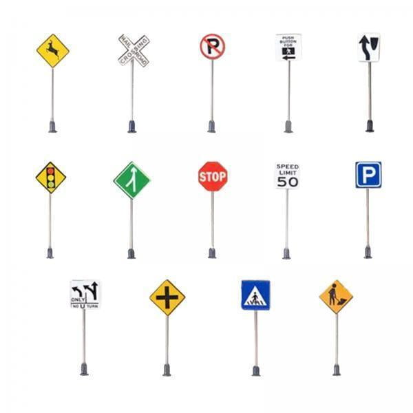 2x Artesanías 14 Piezas 1:87 Señales de Tráfico DIY Micro Paisaje Señales de Carretera Tren Diseño de La Zulema escala mini señales de tráfico
