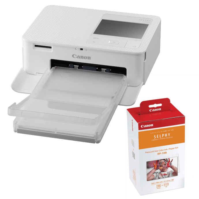 Canon SELPHY CP1500 Compact Photo Printer (White) with RP-108 Ink/Paper Set  