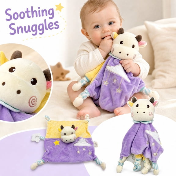 Sensory Plush Lovey Blanket Teether Comfort Companion Toy Soft Cuddly Blanket Gift for Infant Boys Girls Sleep Time Nursery Care Present