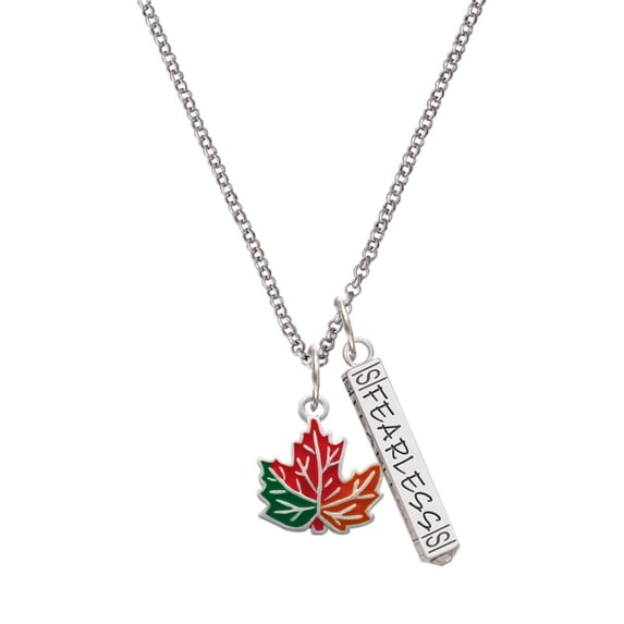 Delight Jewelry Silvertone Large Orange Fall Leaf Silvertone Fearless Bar Charm Necklace, 23"