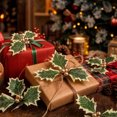 thumbnail image 3 of 10 Pcs Artificial Holly Berries, 5.12 inch Faux Berries Holly Leaves, Fake Berries with Green Leaves Christmas Tree Wreath Decor and Gift Box Warp, 3 of 6