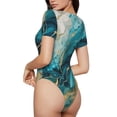 thumbnail image 2 of Vsdgher Abstract Ocean Currents Prinr Short Sleeve Body suit for Womens, Sexy Onesie One Piece Round Neck Bodysuit Shapewear Tummy Control-Large, 2 of 7