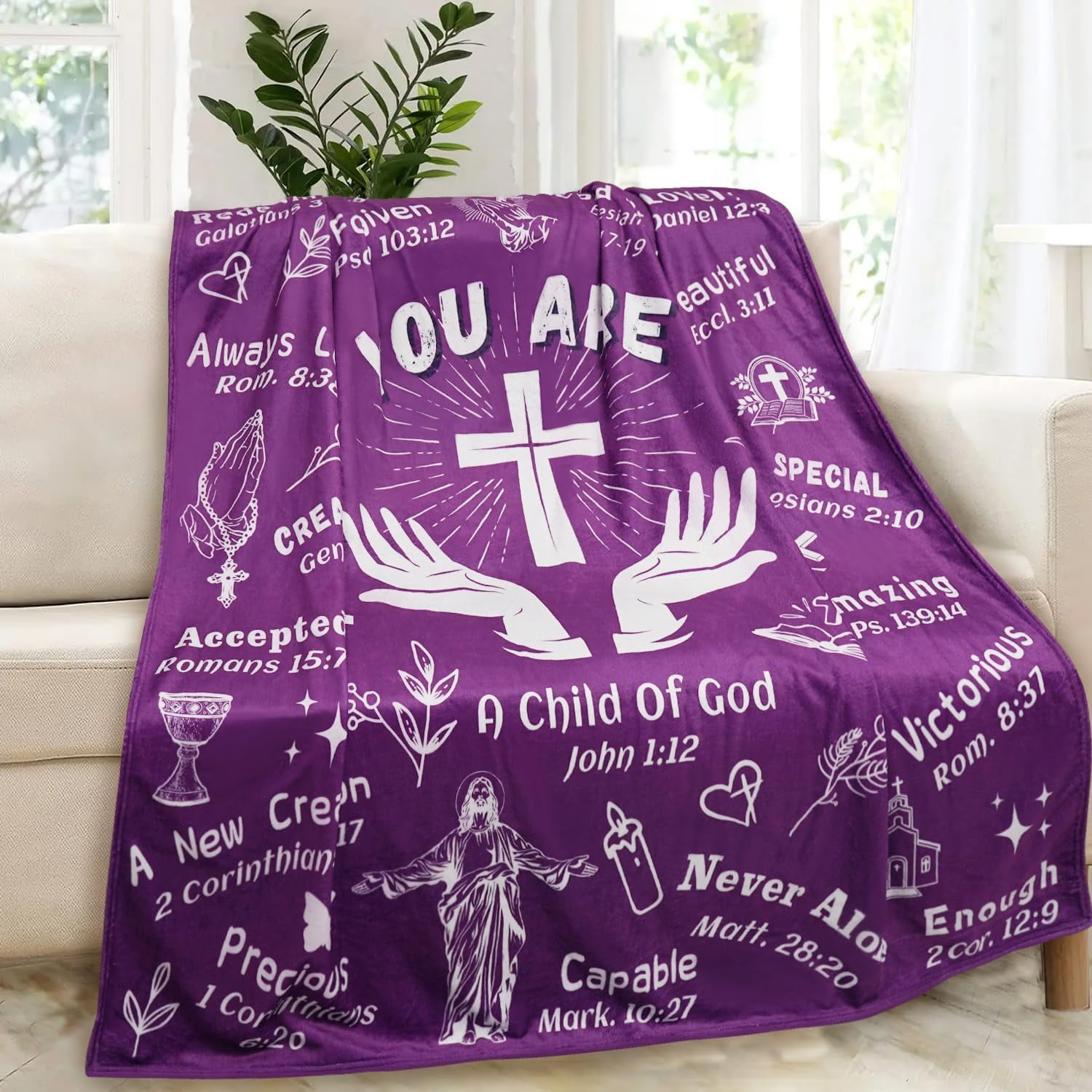 Christian Gifts Blanket for Women 60"x50", Religious Catholic Spiritual Gifts for Women, Inspirational Encouragement You are Awesome Loved Amazing Gifts for Women