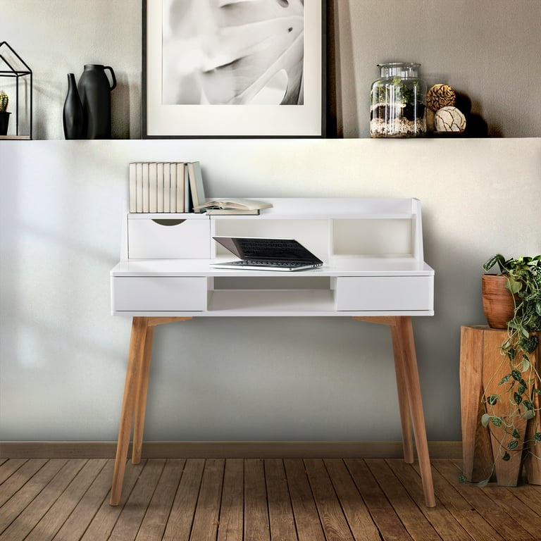 48 Joy White Wood Writing Desk w/ Drawers