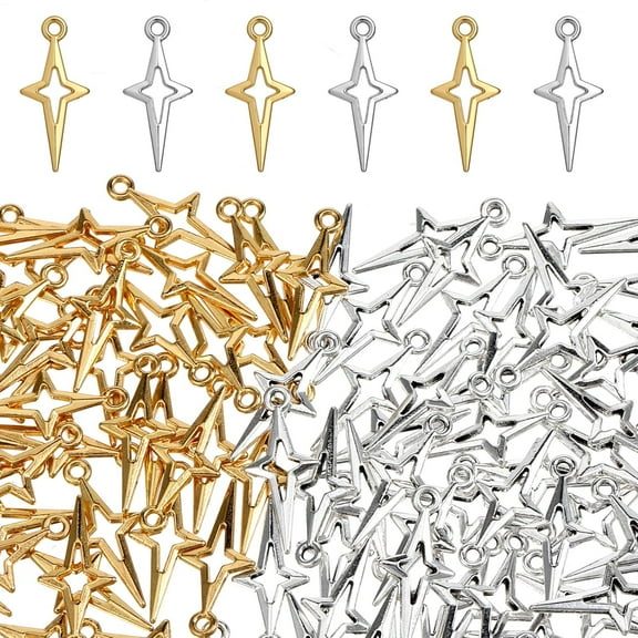 100 Pcs Gold Silver Star Charms, Alloy Star Pendant Charm For Jewelry Making, 0.9 * 0.4 In Mini Hollow Four-pointed Star Charms For DIY Craft, Necklace, Earring, Bracelet, Pendant, Charms