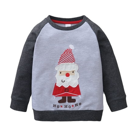 

NZRVAWS Toddler Baby Boys Tops Christmas Tops Santa Print 4 Years Baby Boys Splice 5 Years Boys Tops Gray