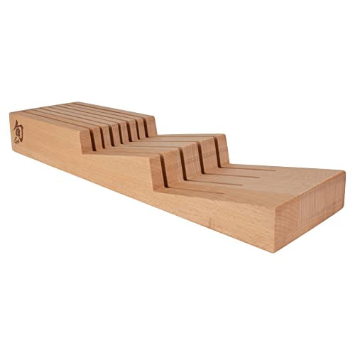 Shun Drawer Knife Tray, 7 Slot Wooden Knife Holder, Genuine Beechwood, Kitchen Storage for Professional and Home Chefs