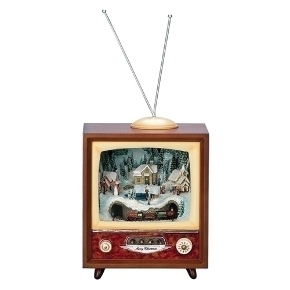 Roman 10.5" LED Lighted Musical Christmas Scene with Train TV Box