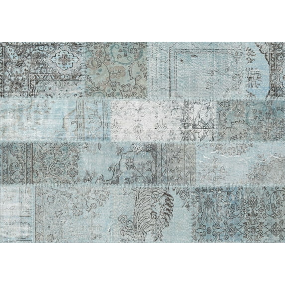 Ahgly Company Machine Washable Indoor Rectangle Contemporary Light Steel Blue Area Rugs, 7' x 10'
