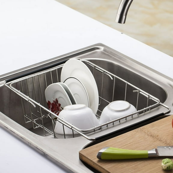 SEWCHICS Expandable Stainless Steel Sink Basket for Draining Fruits, Vegetables, and Kitchen Use