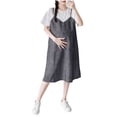 thumbnail image 1 of Robe de Maternité pour Femmes, Manches Courtes Col Rond Faux Deux-Pièces, Couleur Unie Coupe Ample Robe Maxi Décontractée pour Grossesse, 1 of 6