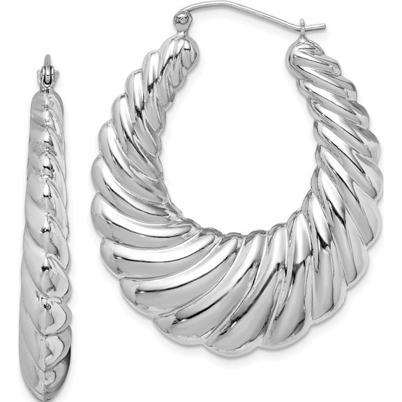 Sterling Silver Rhodium-Plated Fancy Shrimp Hoop Earrings (41 X 33) Made In Indonesia qe4720