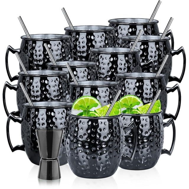 Moscow Mule - Juego de 12 tazas con doble jigger, taza de cóctel de acero inoxidable, perfecta para bebidas frías