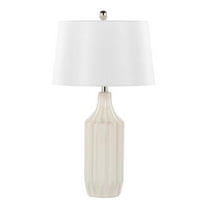 LumiSource Gloss Cream Ceramic Finish Body, White Shade Stella 23" Ceramic Table Lamp