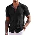 thumbnail image 1 of Polo de punto vintage de manga corta COOFANDY, negro, talla L, 1 of 6