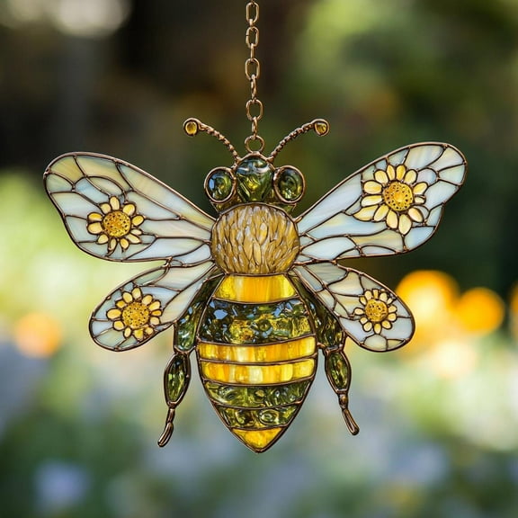 Bee Faux Stained Glass Suncatcher, Honeybee Acrylic Window Hanging, Garden Decor Gift, Faux Stained Glass Bee Ornament, Nature Lover Gift