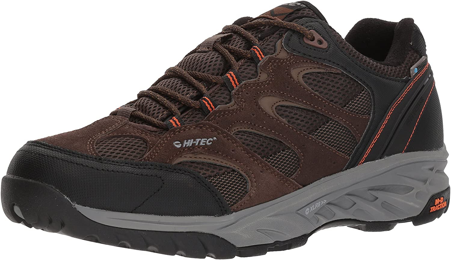 Wide Mens HI-TEC Wild-Fire Low I WP Hiking Shoes Chocolate/Burnt Orange 