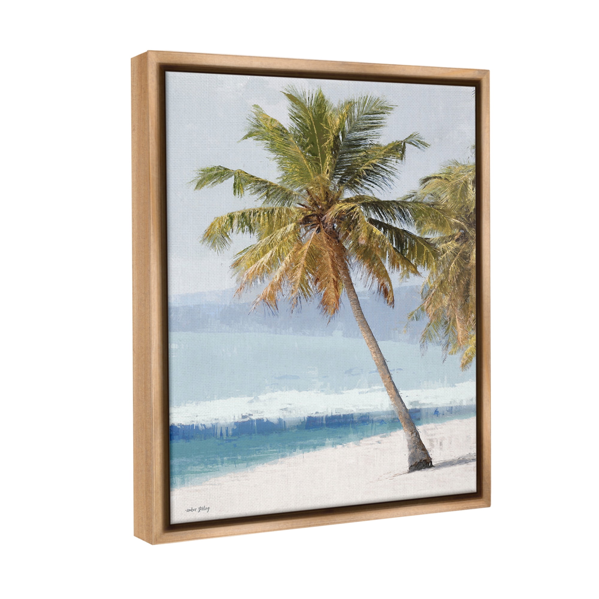 Stupell Industries Looming Palms on Shore Landscape Painting Brown Floater Framed Canvas Art Print Wall Art, 25 x 31