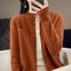 thumbnail image 5 of Cárdigan de lana pura de invierno, ropa para mujer, suéter de cuello redondo, bolsillos, blusas de manga larga para mujer, suéter de punto de moda coreana con borde rizado, 5 of 5
