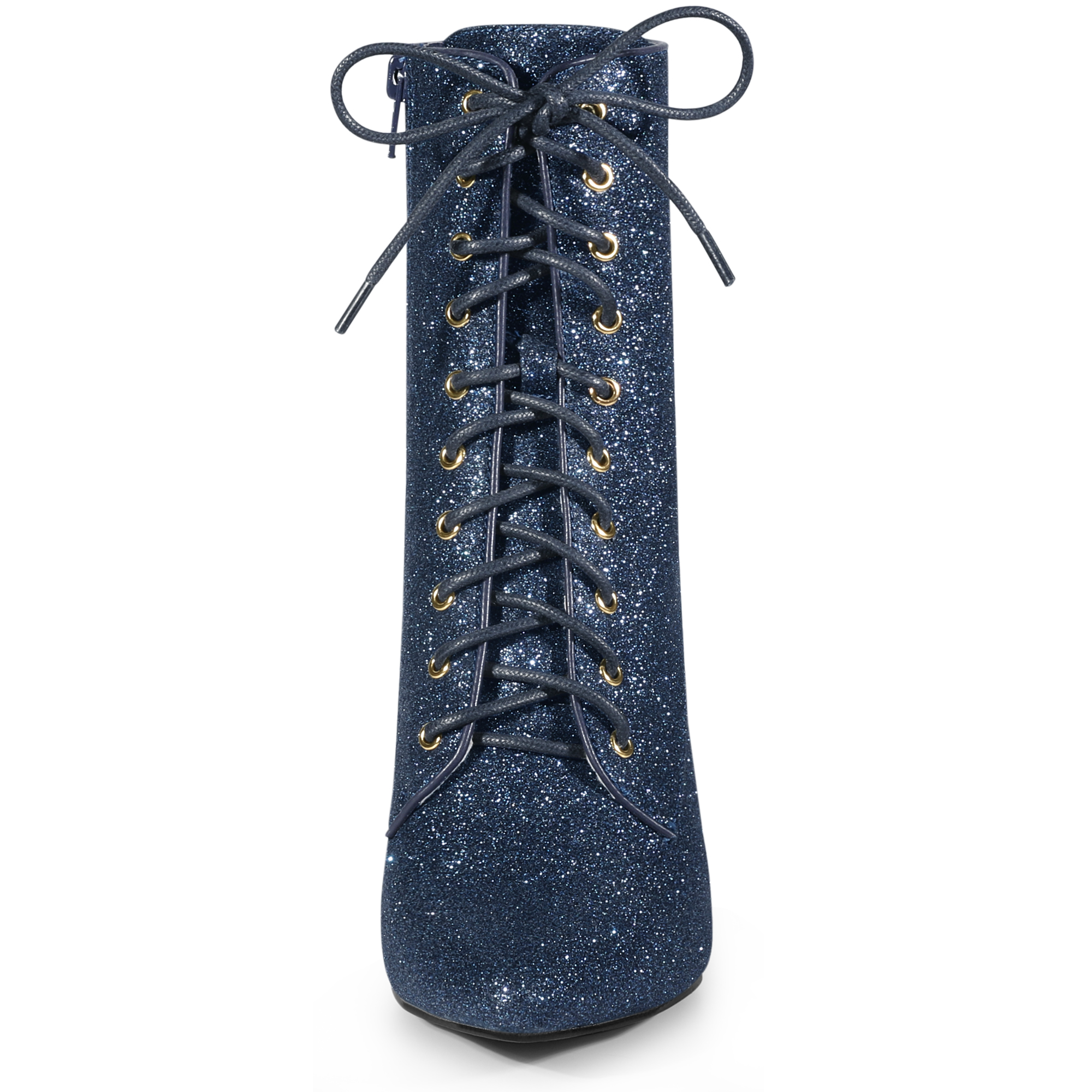 DARING DIVA Glitter Pointed Toe Block Heel Ankle Boots Navy Blue 6