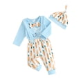 thumbnail image 2 of Baby Boys Easter Outfit Sets Long Sleeve Letter Bunny Print Romper Carrot Print Suspender Pants Hat Sets, 2 of 10