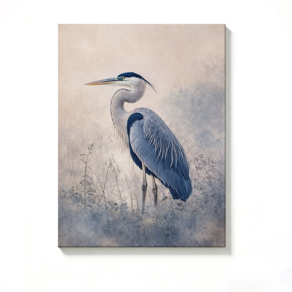 FLASHLUMI 8x12 Inch Great Blue Heron Watercolor Wildlife Art Print Canvas Wall Art, Rustic Nature Bird Decor for Living Room Bedroom, No Frame