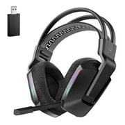 EasySMX C09W Wireless Gaming Headset, Bluetooth Gaming Headphones with Suspension Headband, RGB Lighting, Compatible with PC, PS4, PS5, Detachable Noise Cancelling Microphone, 300g, Black