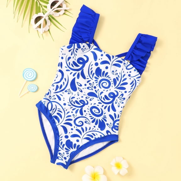 ibiyuan Girls One Piece Swimsuit Drawstring Ruffle Ruffle Bathing Suit Quickdry Cut Out Girls Swimsuit Size 8 Cute Printed Upf 50  Girl's Swimwear