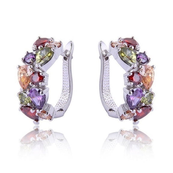 Women's 925 Sterling Silver Colorful Amethyst Ruby Hoop Earrings