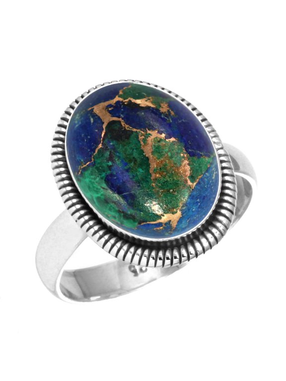 925 Sterling Silver Ring Natural Mohave Azurite Handmade Jewelry